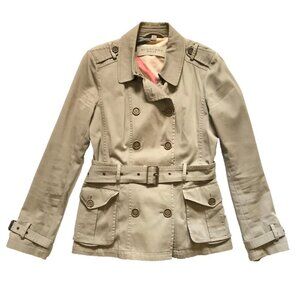 Burberry Brit Trench Coat Jacket Womens 10 Khaki Green Double Breasted Belted 44